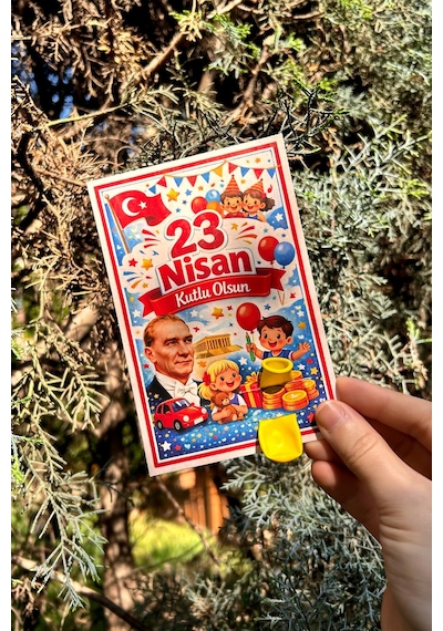 10 Adet 23 Nisan Şeker Ve Balon Konulabilen Tebrik Kartı 10'lu Set Sınıf Dağıtımlık Hediyelik Kart
