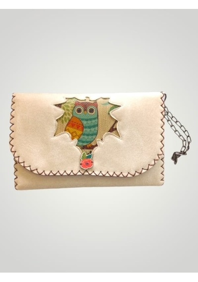Vegan Deri Portföy/clutch Tasarım Çanta - Koyu Krem Renk - Boyutl Krem
