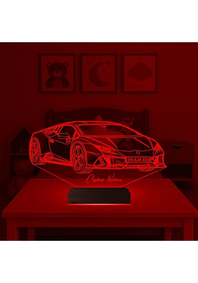 Luvivia Plakalı Spor Araba Otomobil Tasarım Kişiye Özel 3d Lamba - Masa Gece Lambası Şeffaf