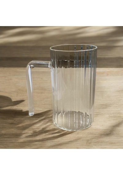 Kulplu Çizgli Desenli Cam Bardak - Kahve Meşrubat Bardağı 350 Ml Şeffaf