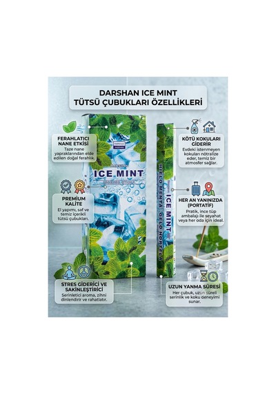 Darshan Ice Mint Buz Nane Aromalı Çubuk Tütsü 20 Adet Çubuk - Ferahlatıcı Etki