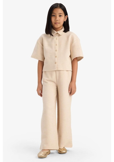DeFacto Kız Çocuk Beli Lastikli Wide Leg Geniş Bol Paça Bürümcük Pantolon E1103A825SPBG286 Bej