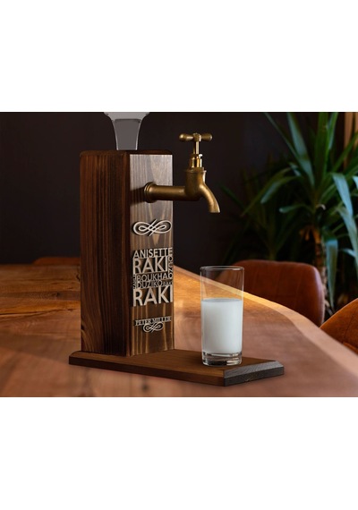 Bk Gift Kişiye Özel Kabartma İsimli Musluklu Ceviz Ahşap Rakı Standı, Rakı Çeşmesi, Doğum Günü Hediyesi, Ev Hediyesi, İçecek Dispenseri-1