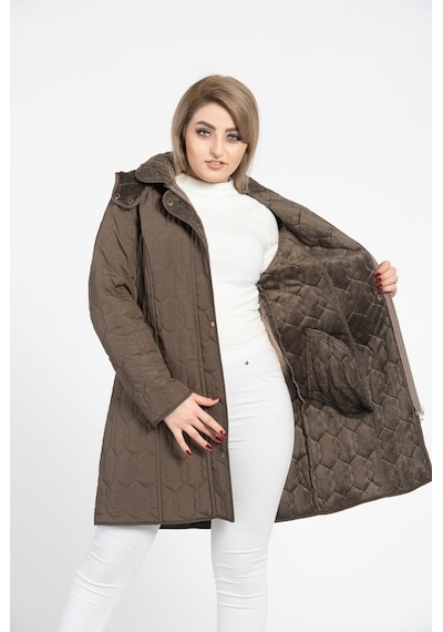 Vetre Kadın Kapitone Mont (95 Cm) Haki Büyük Beden 1016 Çok Renkli