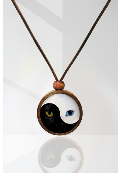 Yin Yang Kedi Ahşap Kolye N11.43326 Beyaz
