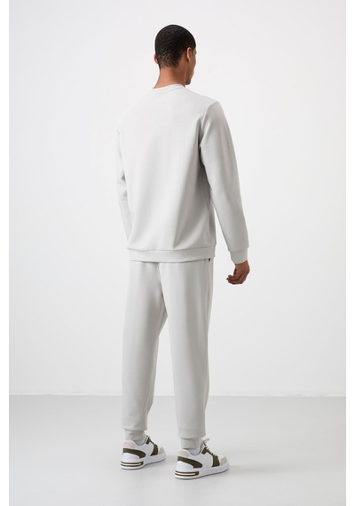 Tommy Life Taş Pamuklu Kalın Yumuşak Dokulu Comfort Fit Baskılı Erkek Eşofman Takım - 85253 Taş Rengi Taş