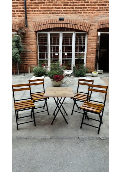 Balkon Bahçe Mutfak Bistro Set Katlanır Masa-sandalye Sarı