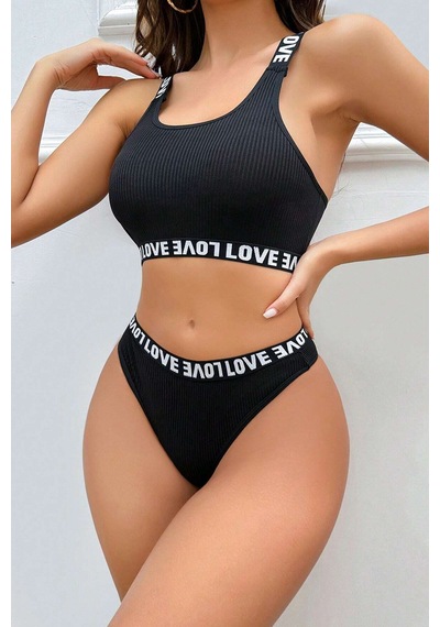 Epilons Zenviaatt2 Kadın Siyah Çapraz Sırt Ve Love Lastik Detaylı Sütyen Külot Takım Zenvi312