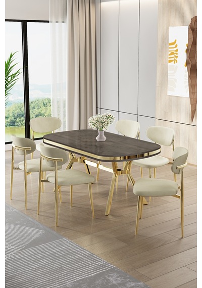 Canisa Olya Serisi 90x168 Lak Panel Antrasit İroni Masa Takımı Gold Ayaklı 6 Krem Sandalye Antrasit İroni Masa Krem Sandalye Canisa Olya Serisi 90x168 Lak Panel Antrasit İroni Masa Takımı Gold Ayaklı 6 Krem Sandalye Antrasit İroni Masa Krem Sandalye