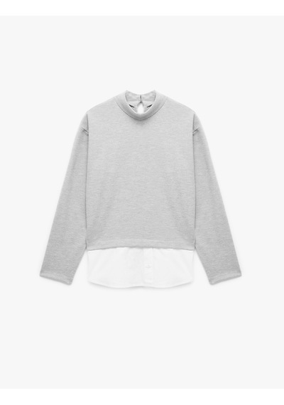 Koton Katmanlı Sırtı Pencere Detaylı Düğmeli Dik Yaka Uzun Kollu Sweatshirt Gri 7wak30030ek