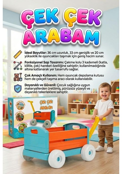 Çek Çek Arabam 4 Tekerli Katlanabilir Taşıma Ve Depolama Amaçlı Kullanılabilir Oyuncak Turuncu Araba