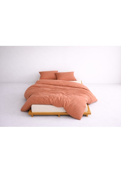 Lüks Ranforce Kumaş %100 Pamuklu Tek Kişilik Nevresim Takımı 160x220 Lastikli Çarşaf 120x200+30 Kiremit