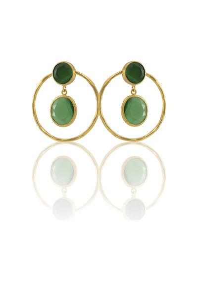 Kadir Jewellery 22 Ayar Altın Kaplama Kadın Halka Küpe -el İşçiliği Ve Hipoalerjenik Küpe Yeşil