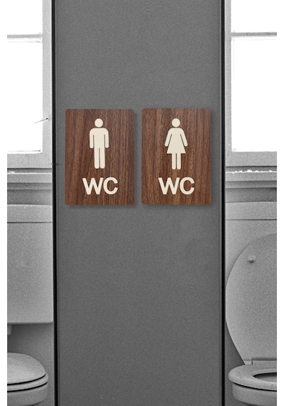 İkili Takım Wc Kadın-erkek Yönlendirme Tabelası - Ceviz