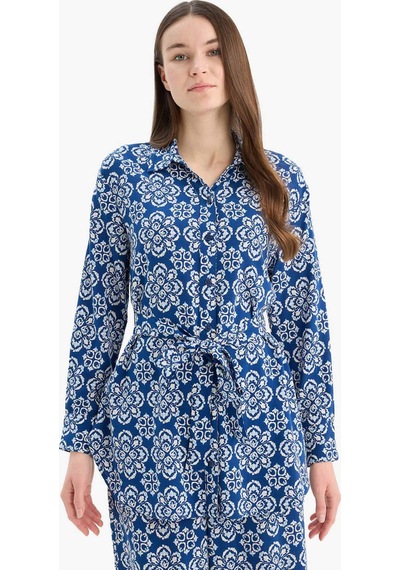 Defacto Relax Fit Desenli Viskon Uzun Kollu Tunik D9753ax25smnv30 Lacivert
