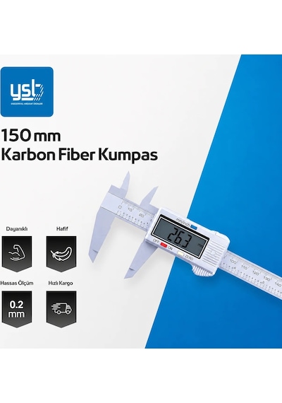 150 Mm Karbon Fiber Dijital Kumpas - Gümüş - Pil + Yedek Pil Dahil