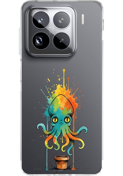 Xiaomi Mi 14 Pro İle Uyumlu Splash Ahtapot Tasarımlı Şeffaf Silikon Kılıf Şeffaf