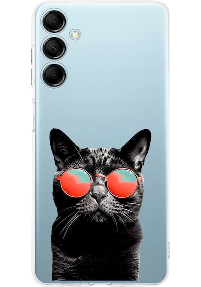 Samsung Galaxy M35 İle Uyumlu Kedi 3 Baskılı Kamera Korumalı Şeffaf Kılıf Şeffaf