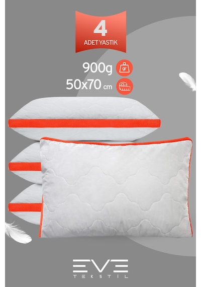 4 Adet Klimax Turuncu Serisi Kılıflı Fermuarlı Klimali Antialerjik Silikon Nano Elyaf Yastık 50x70cm Beyaz