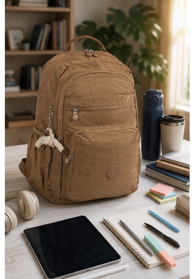 İmaks Büyük Boy 47 Cm Krinkıl Su Geçirmez Hafif Çok Gözlü Spor, Seyahat, Okul, Laptop Sırt Çantası 9-1b Taba