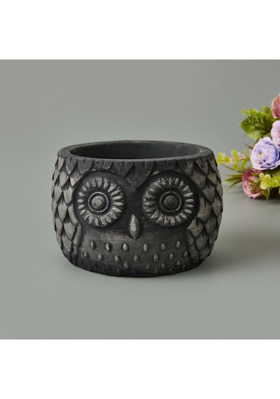 Objevii Kozalak Desenli Beton Saksı - Siyah - 8x10 Cm Renkli