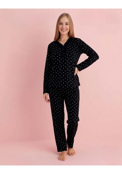 Pijamerry Kadın Bambu Baharlık Dantel Yaka Uzun Kol İnce Pijama Takımı 5211s - 1 Adet Siyah Pijamerry Kadın Bambu Baharlık Dantel Yaka Uzun Kol İnce Pijama Takımı 5211s - 1 Adet Siyah