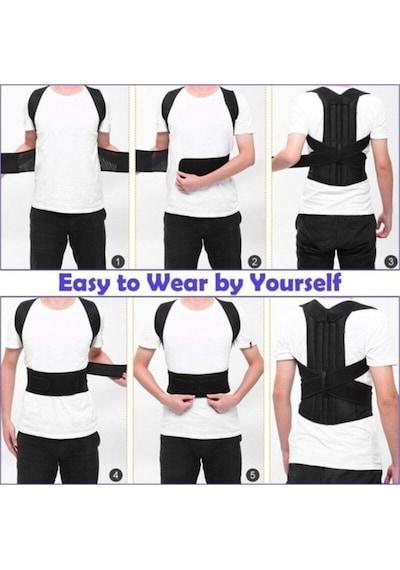 Unisex Siyah Balenli Korse Kamburluk Önleyici Dik Durmak Için Bel Sırt Korse