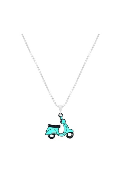 Vespa Motorsiklet Gümüş Kaplama Kolye Siyah 01391465