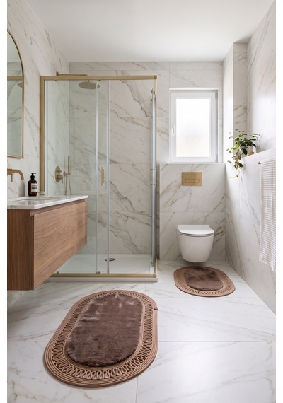 Banyo Paspası Takımı 60x100+40x60 Cm İç Trikot Mouss Kahve & Camel