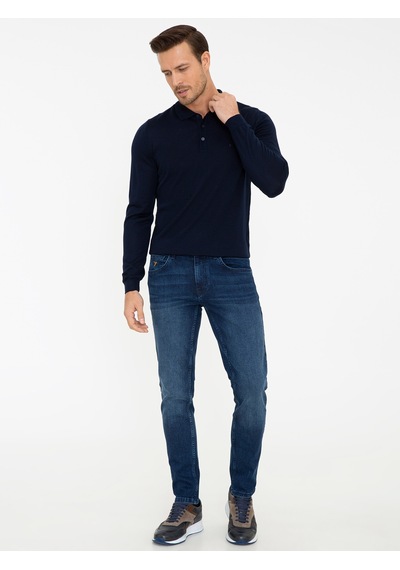 Cacharel Lacivert Slim Fit Polo Yaka Basic Triko Kazak