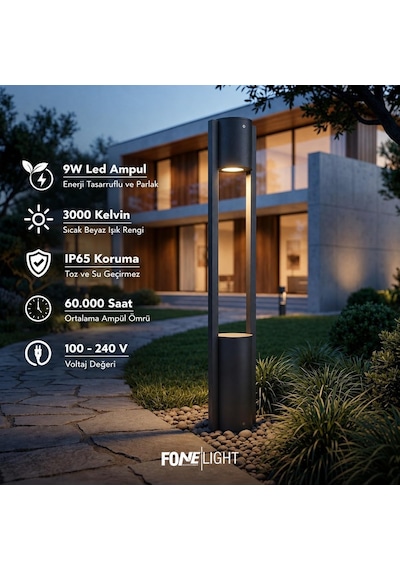 Holera Alüminyum Led Bollard Bahçe Aydınlatma Direği Ip65 Dış Mekan Peyzaj Aydınlatması Antrasit 9w 3000k Su Ge
