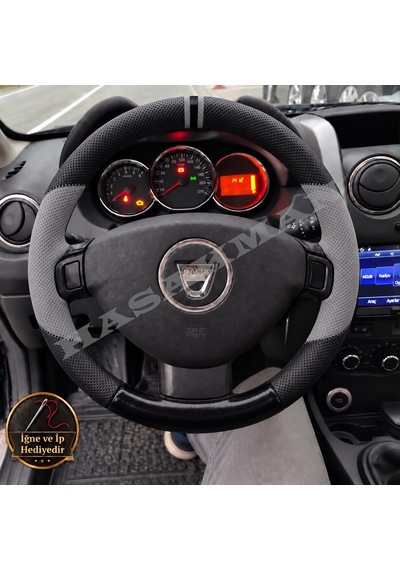 Dacia Stepway Dikme Direksiyon Kılıfı Delikli Deri Parlak Siyah Gri Detay Çift Yüzük Ve Dikiş 2012-2016