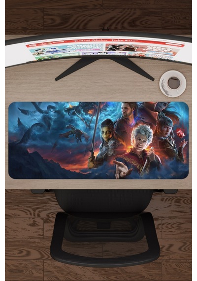 Baldur's Gate 3 Kaymaz Dikişli Kauçuk Oyuncu Mousepad V1 - 70x30 Xl Gaming Mouse Pad Fare Altlığı