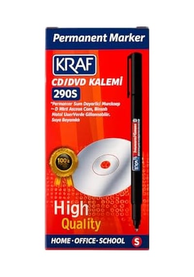 Kraf Permanent Marker Cd/dvd Kalemi 290s, Siyah, İnce Uç, Cam, Plastik Ve Metal Yüzeylerde Kullanım, 12'li Paket