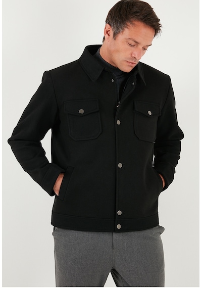 Buratti Slim Fit Ceket Yaka Astarlı Kaşe Erkek Kaban 58400347 Siyah