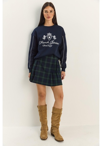 Shade Kadın Bisiklet Yaka Nakış İşlemeli Üç İplik Şardonlu Sweatshirt 60601049 - Lacivert