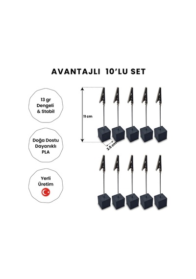 10'lu Metal Not Tutucu Metal Kıskaçlı Notluk Siyah Masaüstü Not Tutacağı