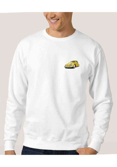 Sarı Vosvos Tosbağa Göğüs Baskılı Beyaz Erkek Örme Sweatshirt