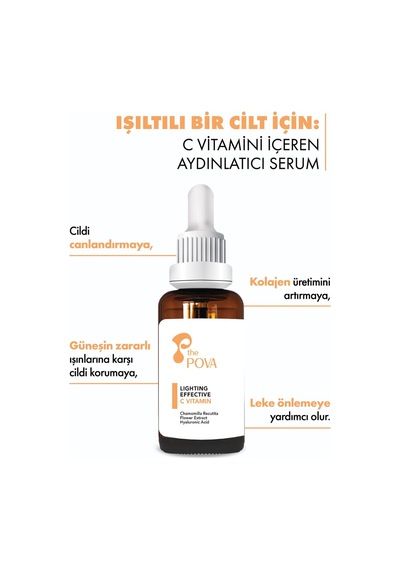 The Pova Aydınlatıcı ve Cilt Tonu Eşitleyici C Vitamini Serum 30 ML