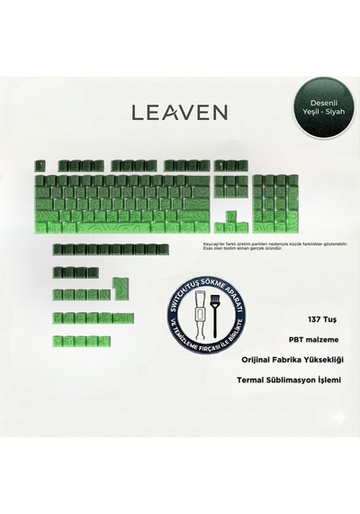 Mekanik Klavye -pbt Çift Baskı Keycap Seti- Çizgi Desenli 137 Tuşlu Yeşil - Siyah Tuş Takımı