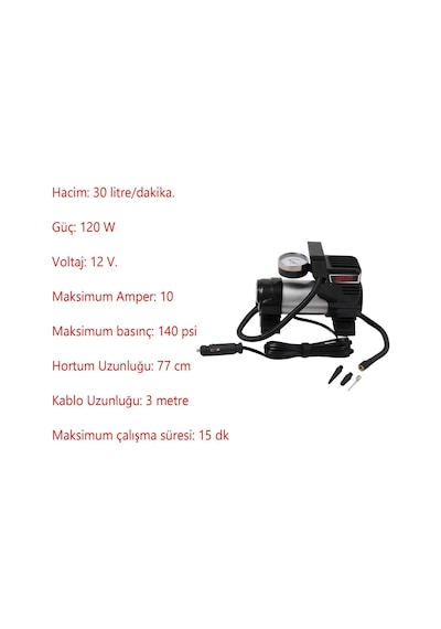 Badem10 Araç Tipi Çakmaklık Metal Hava Kompresörü Araba Otomobil Oto Bisiklet Teker Lastik Top Şişirme 12 V
