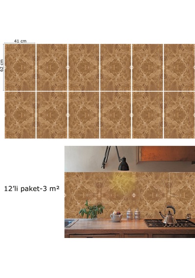 Tink Kendinden Yapışkanlı Açık Kahve Mermer Desenli Pvc Panel 41x62 Cm