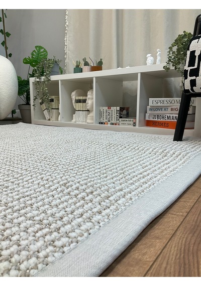 Saraz Halı Kumaş Bordür Gri Bukle Antrasit Bordür Halı Salon Koridor Mutfak Çocuk Odası Halısı Kilim S267 Bej - Krem