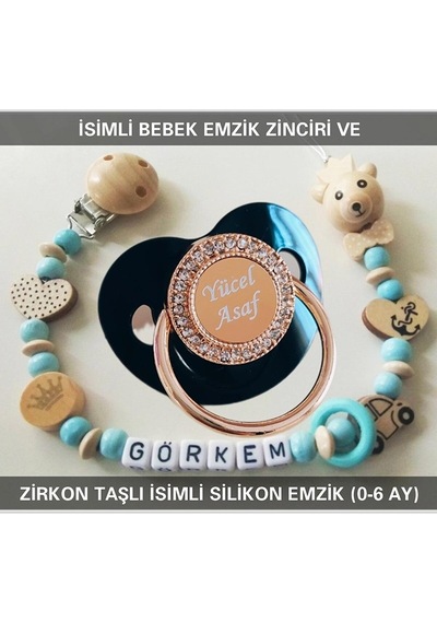 Sahi Aksesuar İsimli Emzik Zinciri Ve İsimli Silikon Emzik 0-6 Ay Bezyı535 Çok Renkli