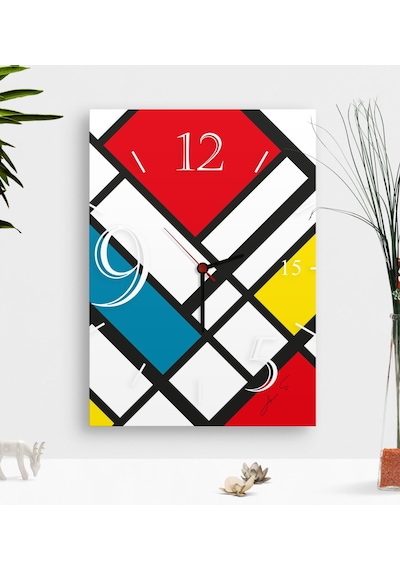 Kişiye Özel Mondrian Ahşap Tablo Duvar Saati-3