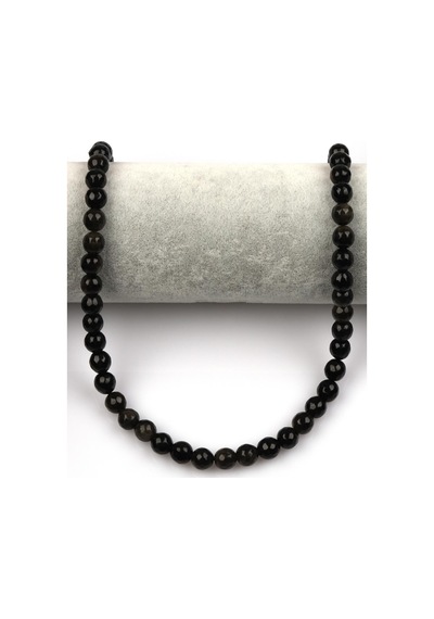 Gold Obsidyen Doğal Taş Dizi 8 Mm Fasetli Küre Kesim Gümüş