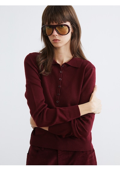 Lcw Vision Bordo Polo Yaka Kadın Triko Kazak