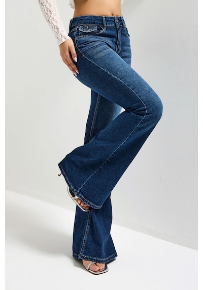 it's basic Kadın Mavi Renk 2w5-5 Sln05 Midrise Flare Fit Esnek Kumaş İç Boy 83cm Denim Jean