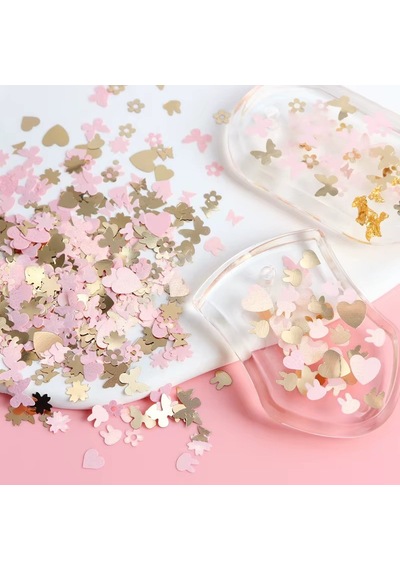 Pembe Ve Gold Tırnak Süsleme Folyo Pulları Karışık Dizayn Kelebek Kalp Tavşan Çiçek Nail Art