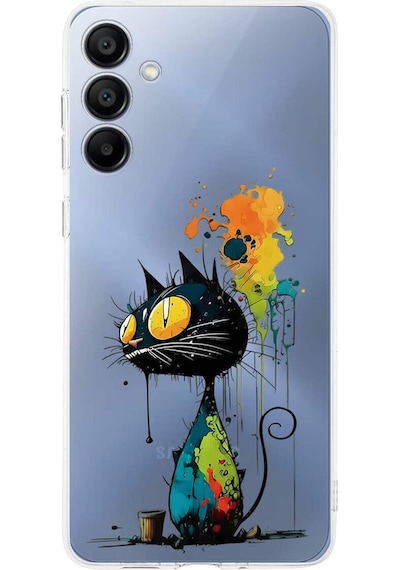 Samsung Galaxy A15 İle Uyumlu Splash Kedi Tasarımlı Şeffaf Silikon Kılıf Şeffaf